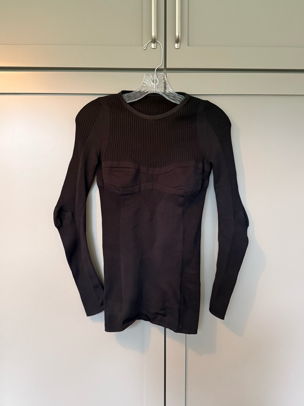 Maison Margiela black Paris ribbed knit long sleeve top in Black, size S